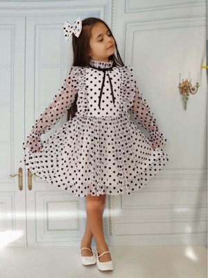Cinarium Kız Çocuk Puantiye Elbise ve Toka Takım - 0122YKPE - Beyaz - 2-3 Yaş