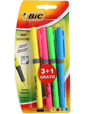 Tahtakalehobi Bic Fosforlu Işaretleme Kalemi 4 Renk Tek Ebatlı Grip Tasarımlı Kalemler