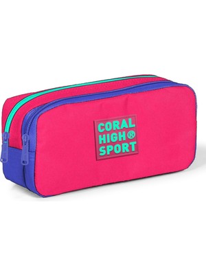 Coral High Sport Iki Gözlü Neon Mercan Lavanta Kalem Çantası