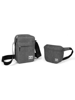 Coral High Kırçıllı Gri Omuz Çantası ve Bel Çantası Seti