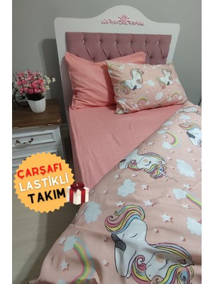 Candan Çeyiz Unicorn Lastikli Çarşaflı Tek Kişilik Nevresim Takımı