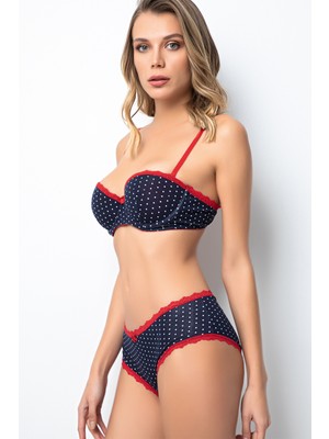 Miorre Push-Up Dolgulu Straplez Puantiyeli Sütyen Takım