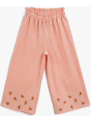 Koton Kareli Pantolon Pamuklu Çiçek Detaylı