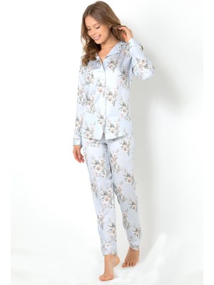 Doremi Blue Grace Uzun Kollu Bayan Pijama Takımı