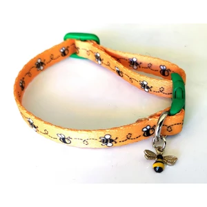 Markalama Kedi Tasması, Arı Desenli El Yapımı Özel Üretim, Boy 17CM-28CM