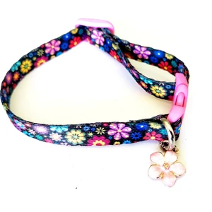 Kedi Tasması, Çiçek Desenli El Yapımı Özel Üretim, Boy 17CM-28CM