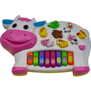 Oyuncak Piyano Sevimli Inek Beyaz Işıklı Sesli 30 cm