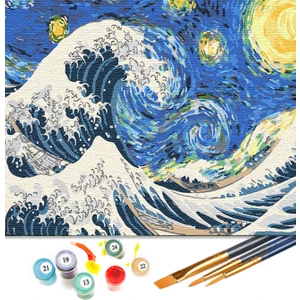 Sayılarla Boyama Seti 40 x 50 cm Tuval Şasesine Gerili Geceler Dalga