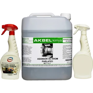 Akbel Asansör ve Krom Parlatıcı 5 LT + Çok Amaçlı Genel Temizlik Spreyi ve Uygulama Spreyi