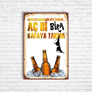 Aç Bi Bira Alkol Retro Ahşap Poster