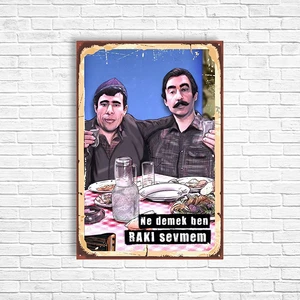 Şener Şen Ilyas Salman Alkol Retro Ahşap Poster