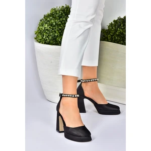 Fox Shoes Siyah Saten Kumaş Kalın Platform Topuklu Kadın Ayakkabı M404111804