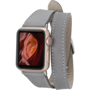 Apple Watch Uyumlu Deri Kordon 42-44-45MM Slim Double Tour Qua Rst9 Gri