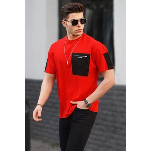 Kırmızı Cep Detaylı Basic Erkek Tişört