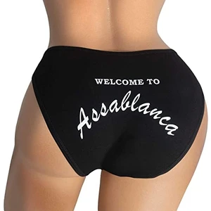 - Welcome To Assablanca Baskılı Kadın Külot, Slip, Komik,fantazi, Egzotik, Mesajlı Iç Çamaşırı (Siyah) (Large)