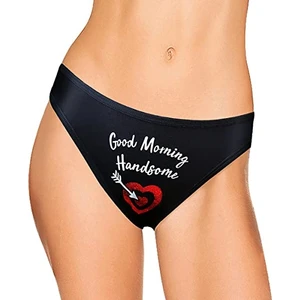 - Good Morning Handsome Baskılı Kadın Külot, Slip, Komik,fantazi, Egzotik, Mesajlı Iç Çamaşırı (Siyah)(Small)