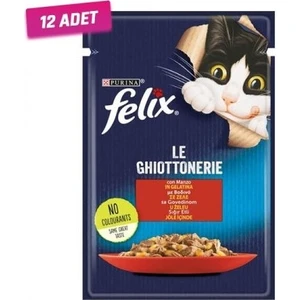12 Adet - Felix Taze Sığır Etli Jöleli Pouch Yetişkin Kedi Konservesi 85 gr