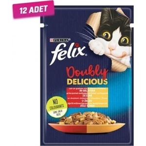 12 Adet - Felix Taze Sığır Etli ve Kümes Hayvanlı Jöleli Pouch Yetişkin Kedi Konservesi 85 gr
