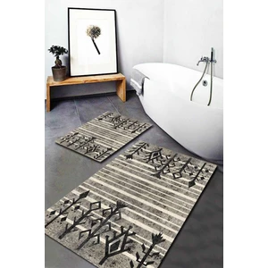 Esta Halı Gri-Krem Etnik Desenli 2'li Halı Takımı (60X100/40X60) - ES1208