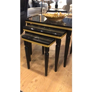 3Lü Lüx Zigon Sehpa Siyah Mermer Gold