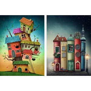 Nova Puzzle Nova 2X1000 Parça Fantastik Evler ve Kitap Sokağı Puzzle Seti