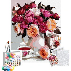 Sayılarla Boyama Seti 40 x 50 cm Tuval Şasesine Gerili Pembe Kamelyalar