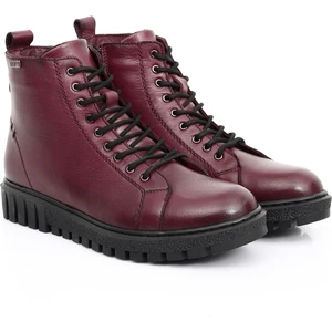 Deri Yuvarlak Burun Kauçuk Taban Fermuarlı Bağcıklı Kadın Günlük Bot 10402