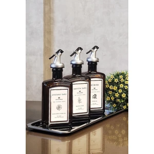 Çelik Stantlı Amber Zeytinyağı Sıvıyağ Sirke Şişesi Queen Yağdanlık 3lü Set CBEY300ML P3QCB P3QCB