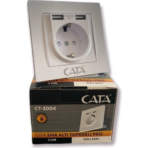 Çift Usb'li Sıva Altı Topraklı Priz Hızlı Şarj + Çocuk Koruma CT-3004