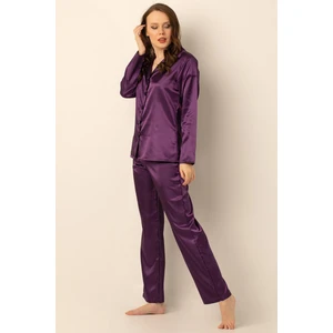 Uzun Kollu Saten Pijama Takımı