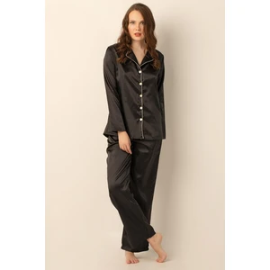 Uzun Kollu Saten Pijama Takımı