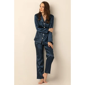 Uzun Kollu Saten Pijama Takımı