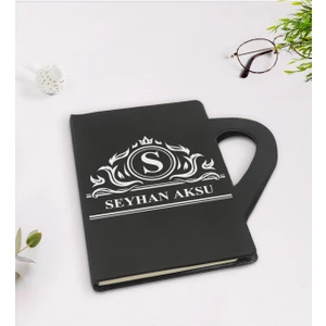 Kişiye Özel Isimli Kupa Şeklinde Siyah Termo Deri Defter Model 12