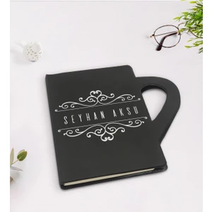 Kişiye Özel Isimli Kupa Şeklinde Siyah Termo Deri Defter Model 9