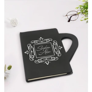 Kişiye Özel Isimli Kupa Şeklinde Siyah Termo Deri Defter Model 1