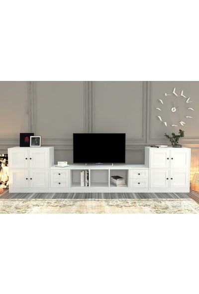BK Concept Dolapli Çekmeceli Tv Ünitesi Beyaz 290 cm TVT-1185