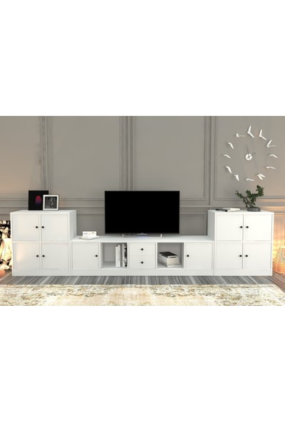 BK Concept Dolapli Çekmeceli Tv Ünitesi Beyaz 290 cm TVT-1186-Ç