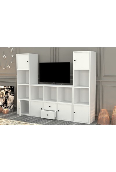 BK Concept Rafli Çekmeceli Tv Ünitesi Beyaz 165 cm TVT-1076-Ç