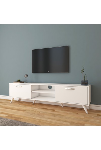 Rani A9 Tv Ünitesi Modern Ayaklı Tv Sehpası 180 cm Beyaz