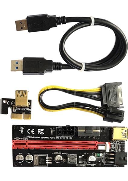 Pcıe Riser Adaptörü Genişletici Madencilik 1X-16X USB 3.0 Hızlı Veri Iletimi 12V Siyah Kordon