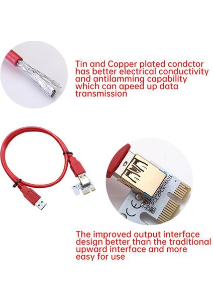 Pcı-E Pcıe Rıser 6-Pın Pcı-E'ye Sata Güç Kablosu Yükseltici Kart Gpu Madenciliği Kırmızı Yuvası ve Tel Için