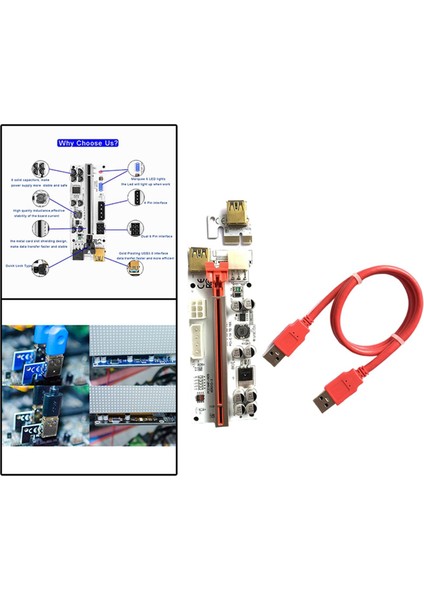 VER010-X Pcı-E Rider Kartı Pcıe 1x Ila 16X Ila 16X Için Gpu Madencilik Slot Adaptörü Kart Sata Olmadan Kırmızı