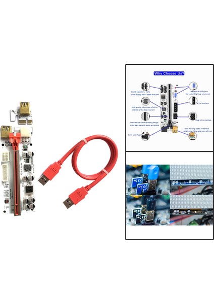 VER010-X Pcı-E Rider Kartı Pcıe 1x Ila 16X Ila 16X Için Gpu Madencilik Slot Adaptörü Kart Sata Olmadan Kırmızı