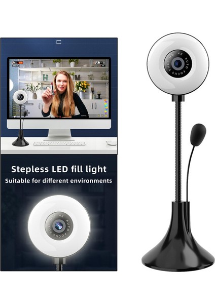 Webcam 4K LED Doldurun Işık Işık Düzeltmesi Yakınlaştırma Web Yayını Canlı 480 P indirimleri