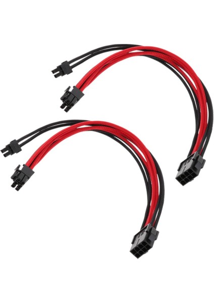 Charmant 2 Adet Pcı-E 8-Pin Ila 6 + 2pin Güç Uzatma Kablosu 30 cm Kollu Siyah ve Kırmızı