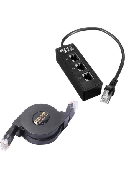 Charmant 1 - 3 Lan Ethernet Ağ Splitter Adaptörü + Geri Çekilebilir Kablo 1m