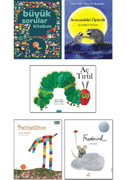 Mavibulut Yayınları Büyük Sorular Kitabım + Avucundaki Öpücük (Audrey Penn) + Aç Tırtıl (Eric Carle) +Pezzettino + Frederick (Leo Lionni) - 5 Kitap Set Çocuk Masal Hikaye Öykü Kitapları