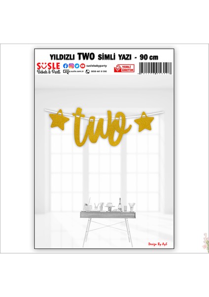 2 Yaş Yıldızlı Two Yazı, 90 cm - Altın modelleri