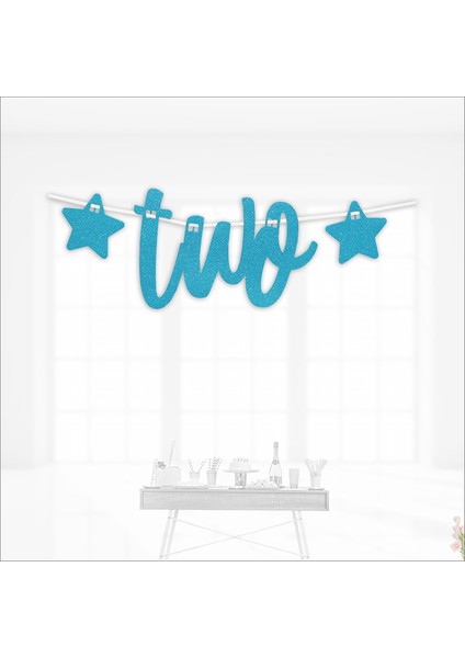 2 Yaş Yıldızlı Two Yazı, 90 cm - Mavi