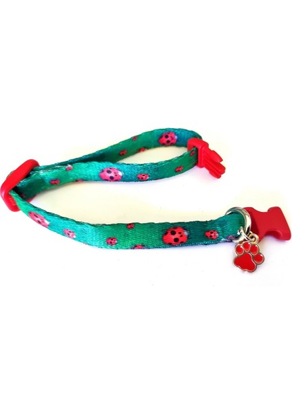 Kedi Tasması, Uğur Böceği Desenli El Yapımı Özel Üretim, Boy 17CM-28CM